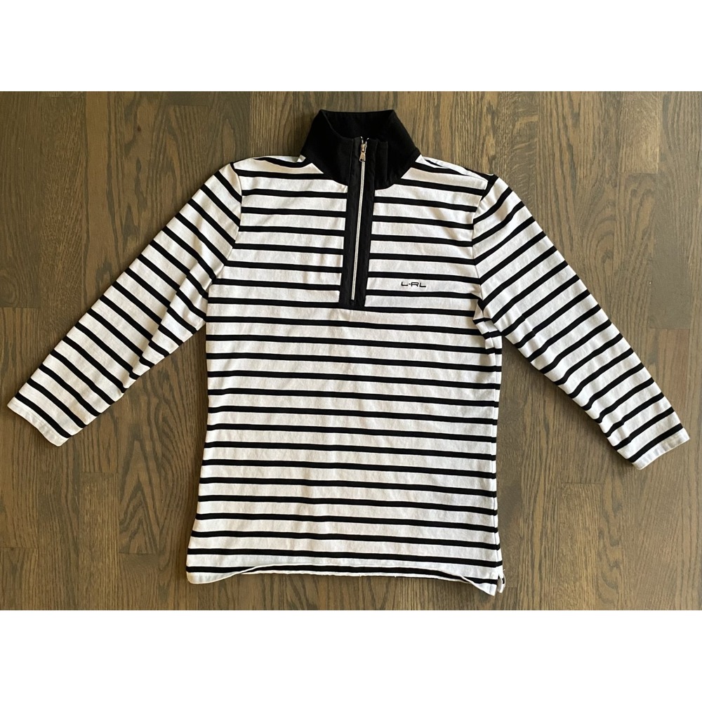 Lauren Active Ralph Lauren Quarter Zip Black White Striped Logo On Chest Size S